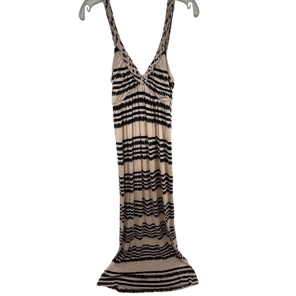 Design History Tan Black Striped Braided Strap Maxi Dress PM Petite Medium